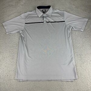 FootJoy Polo Shirt Mens Large Gray Striped‎ Polyester Collared Short Sleeve Golf